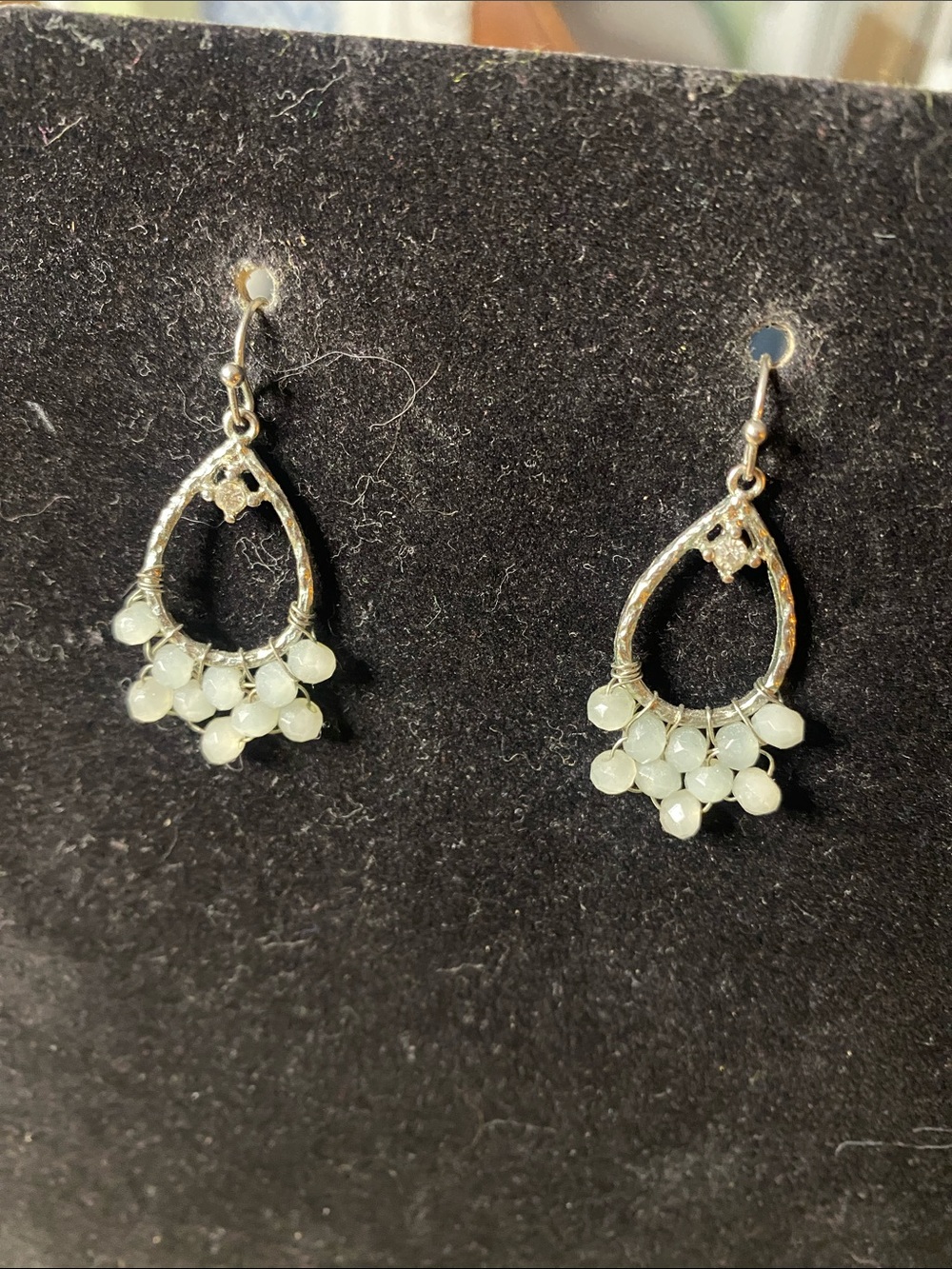 GAP Silver Teardrop Earrings with Pale Mint Bead Clusters
